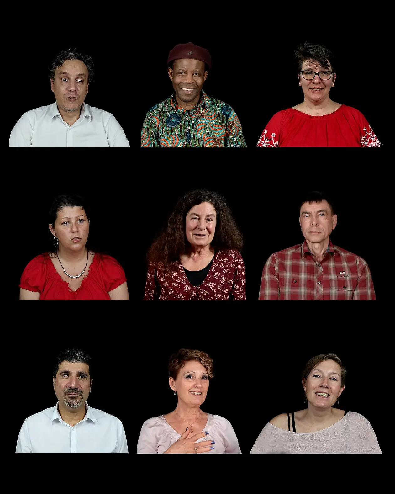 Collage von neun Portraits, je drei in drei Reihen