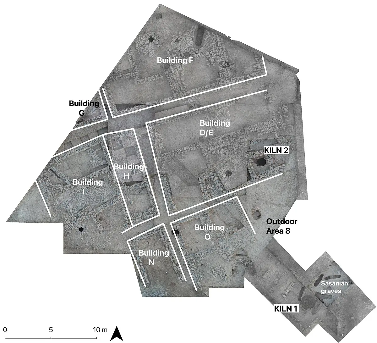 Aerial view of the buildings and kilns unearthed in the western part of Gird-i Bazar.