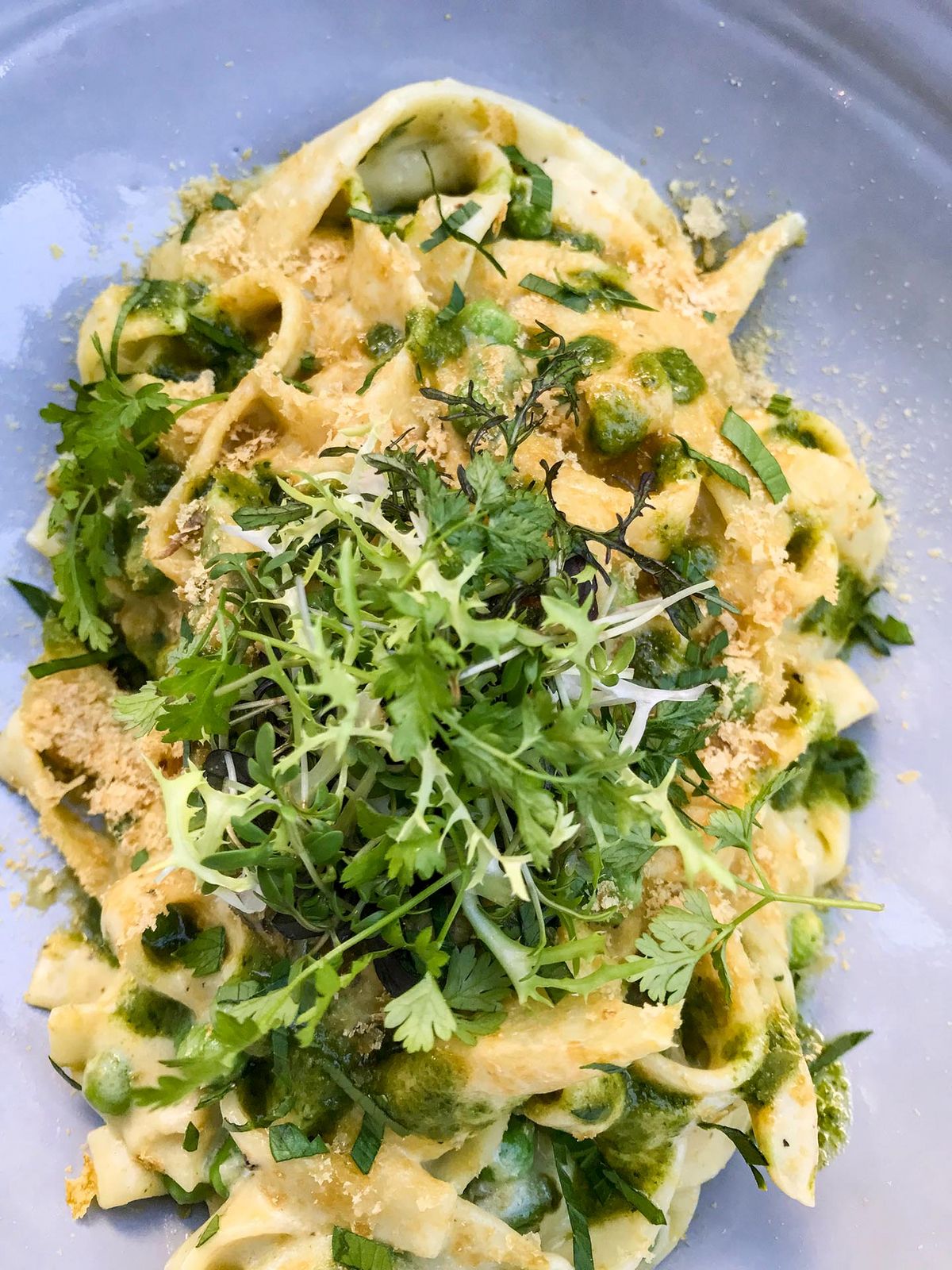 A vegan pasta dish on a plate