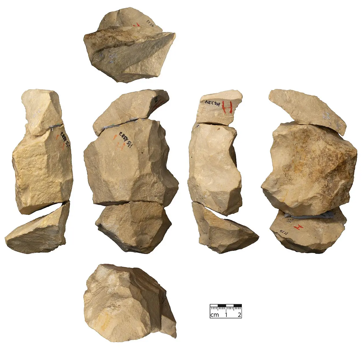 Stone artefacts, reassembled from several individual pieces