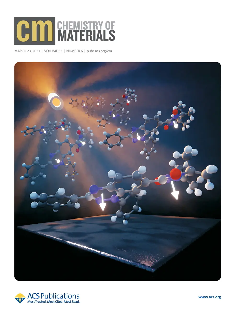 Cover of Cemistry of Materials, Volume 33, Issue 6, March 23, 2021. Graphic: Michael Pelzer/Universität Tübingen