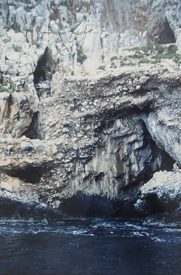 The Apidima cave complex, seen from the sea.