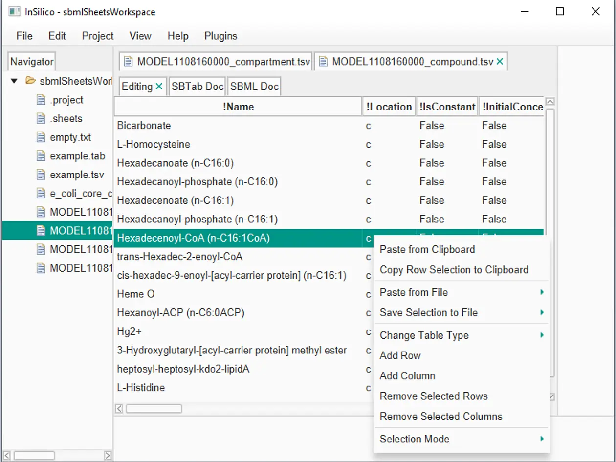 Das InSilico-Plugin SBMLsheets