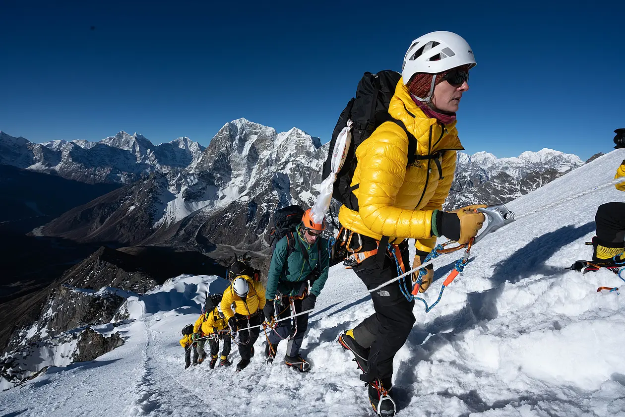 Inka Koch climbing up Lobuche