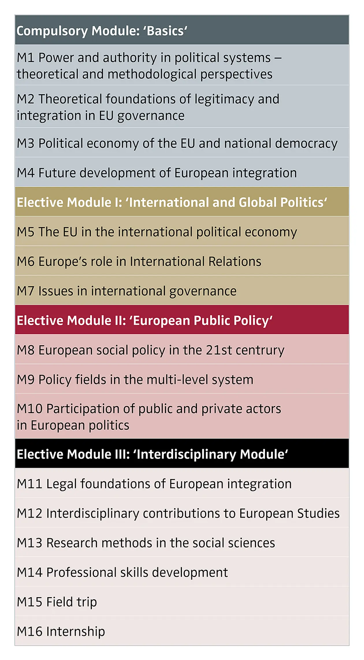 Figure giving an overview of Modules of the Master's Programme