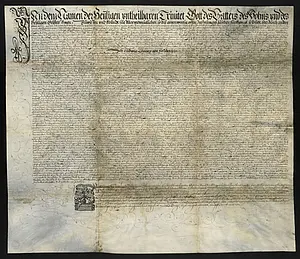 Die Gründungsurkunde der Grempschen Stiftung (1583). Quelle: UAT U 333
