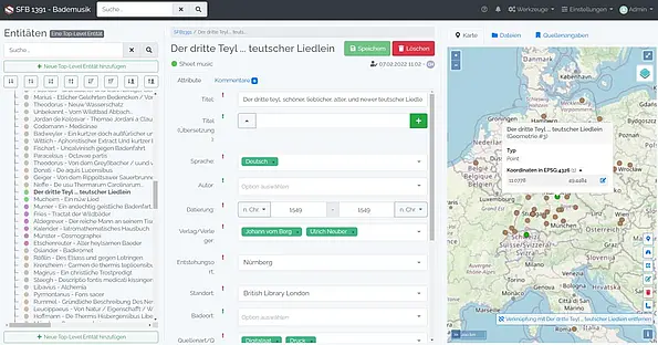 Screenshot from a database with map.
