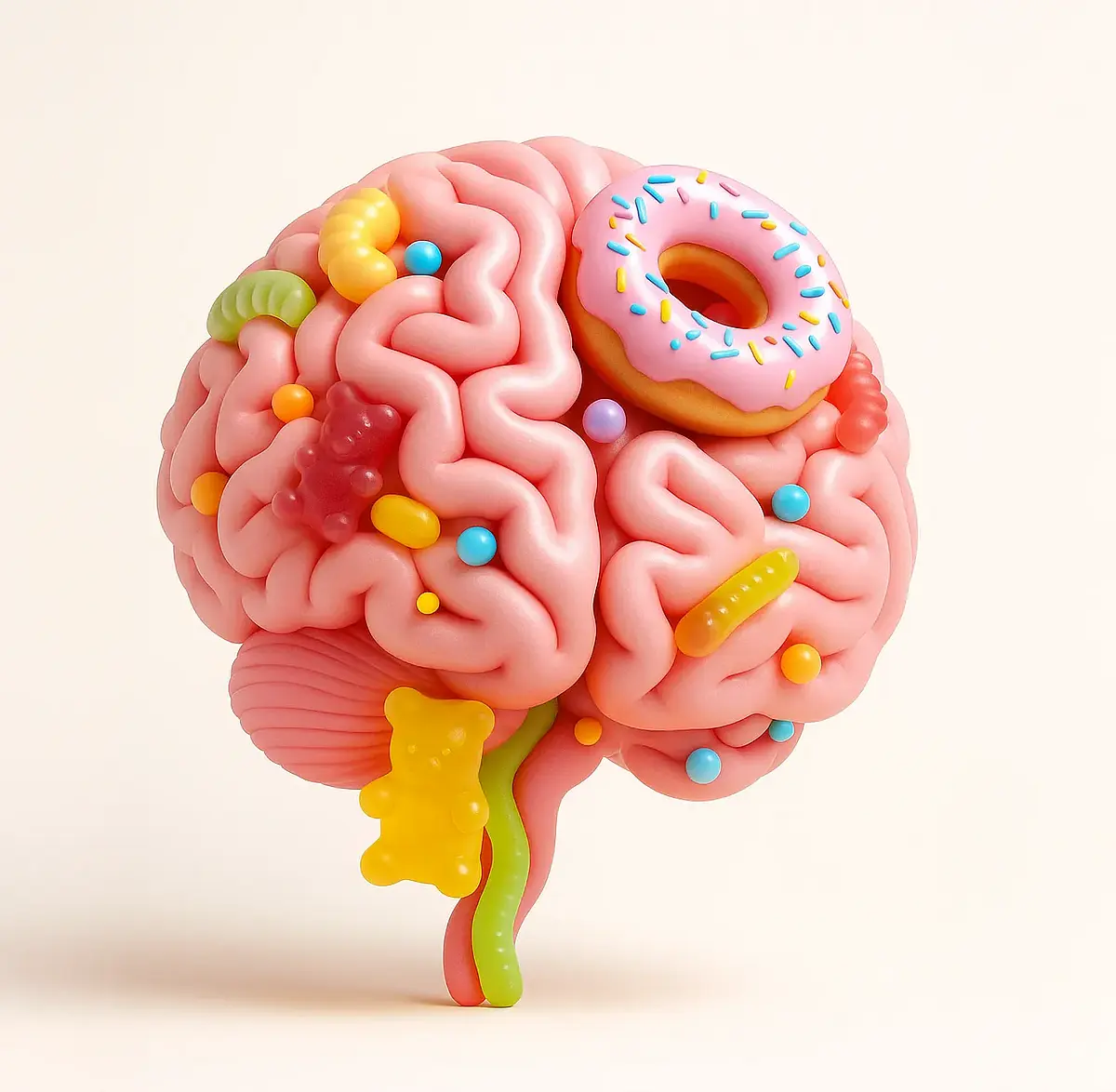 AI-generated image of a brain made of candy.
