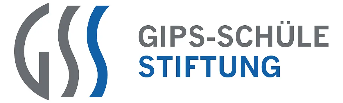Logo der Gips-Schüle-Stiftung. Gips-Schüle ist grau, Stiftung blau geschrieben.