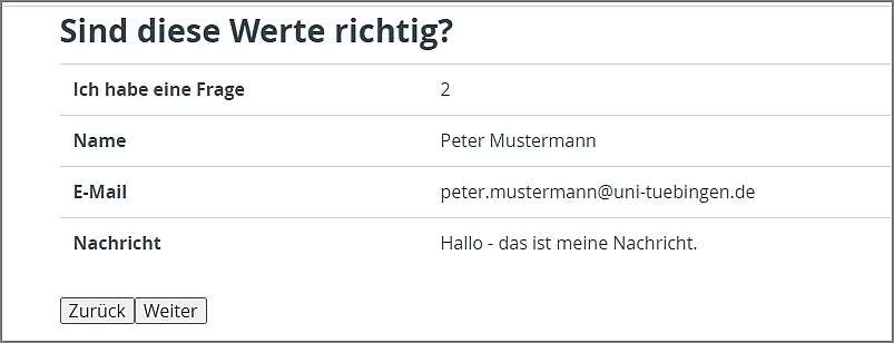 Werte Kontaktformular
