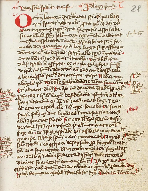 Gertrud von Helfta: Legatus divinae pietatis, Liber II, Hds.: Kartause Köln 1473, Darm-stadt, Hessische Landes- und Hochschul¬bibliothek, Hs. 84, fol. 28r. URL: http://tudigit.ulb.tu-darmstadt.de/show/Hs-84/0057