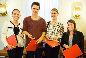Siegerteam: Inklusion statt Perfektion — mit Miriam Lenz, Johannes Bischofberger, Carina Diener und Valerie-Anna Heck. Fotos: Sozialministerium Baden-Württemberg