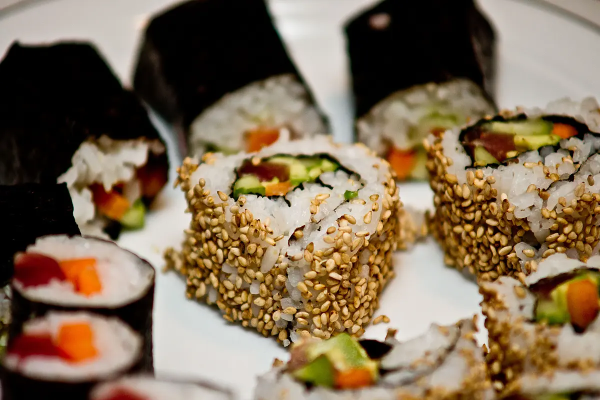 Photo of sushi chunks.