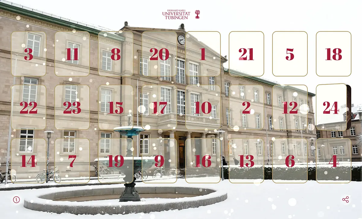 Neue Aula bei Schnee. 24 Türchen zum digitalen Öffnen. Mit Rätseln und Auflösungen. 