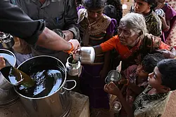 Öffentliche Ausgabe der Heilpflanzenmischung Nilavembu Kudinir in Tamil Nadu. Bild: J. Weiß