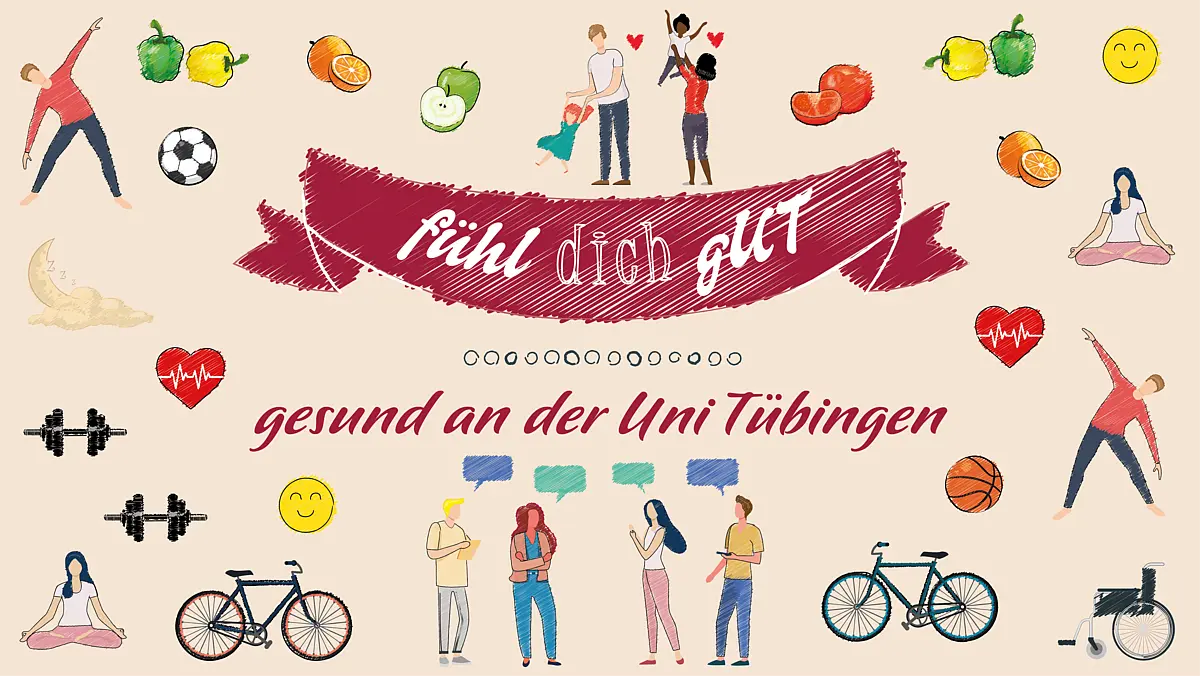 Fühl dich gut Banner des BGMs mit vielen verschiedenen Bildern die Gesundheit repräsentieren