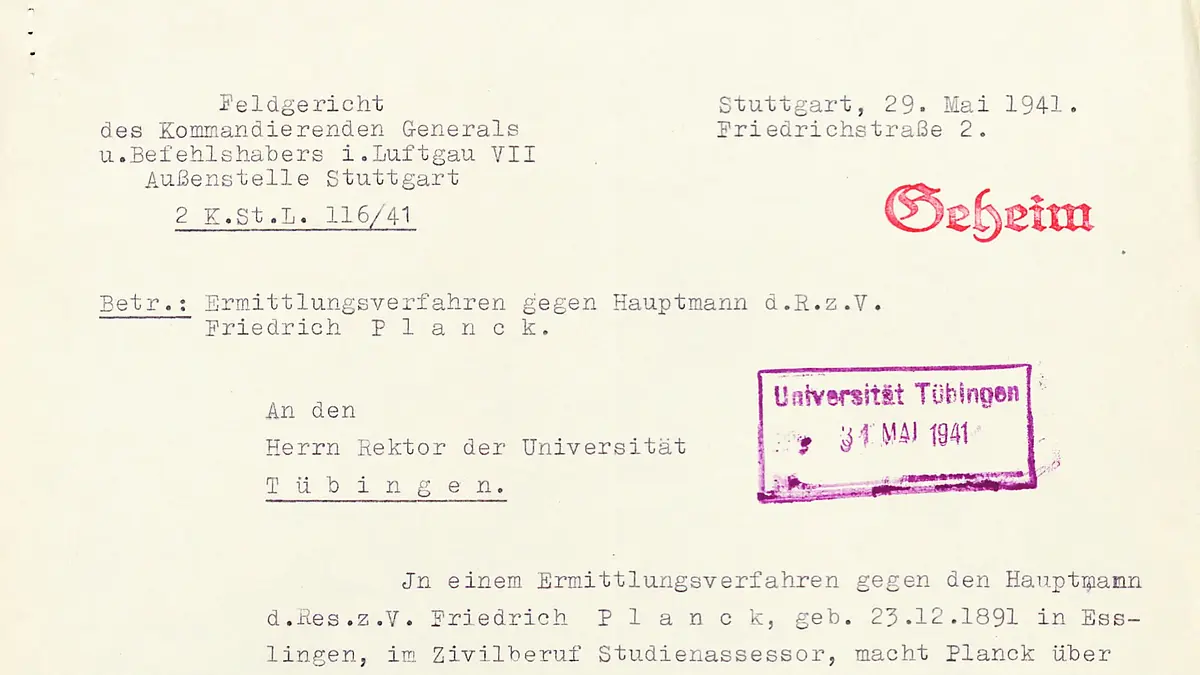 Ermittlung gegen Friedrich Planck, 1941