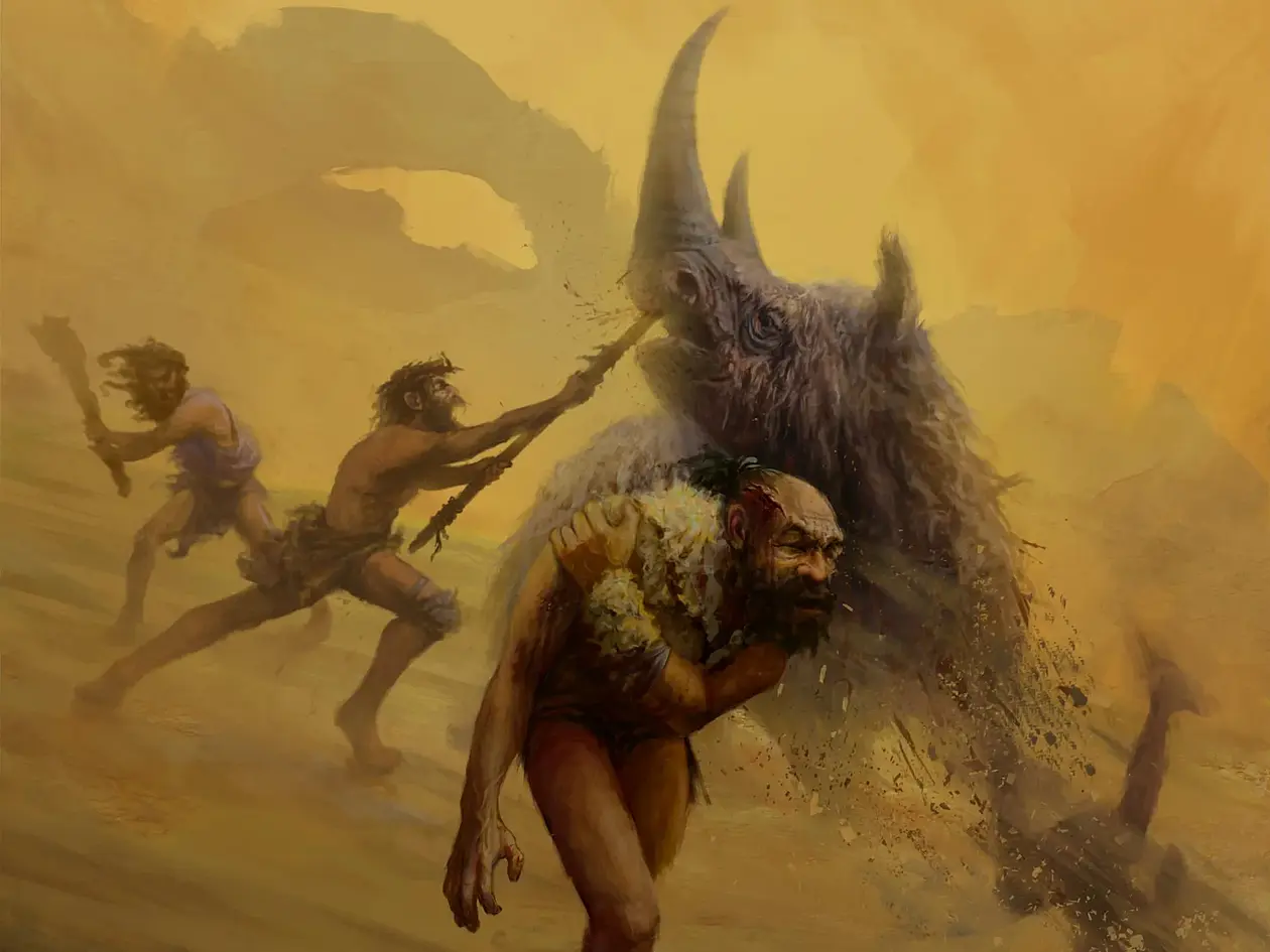 Neanderthals are commonly thought to have relied on dangerous close range hunting techniques, using non-projectile weapons like the thrusting spears depicted here. This hunting approach is thought to have brought them into violent contact with large mammals, resulting in high levels of injury especially to the head and neck when compared to modern humans. Beier et al. found similar head injury levels in both Neanderthals and early modern humans, casting doubt on this hypothesis.