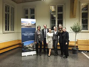 Das CMEPS Team auf Tübinger Seite bei der Eröffnungsfeier im November 2013 (von links nach rechts): Dr. Renate Dieterich (DAAD), Professor Dr. Oliver Schlumberger (Universität Tübingen, Institut für Politikwissenschaft), Stephanie Wagner (CMEPS Admin