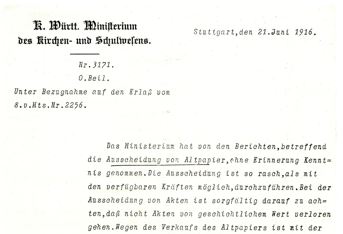 Aktenaussonderung 1916