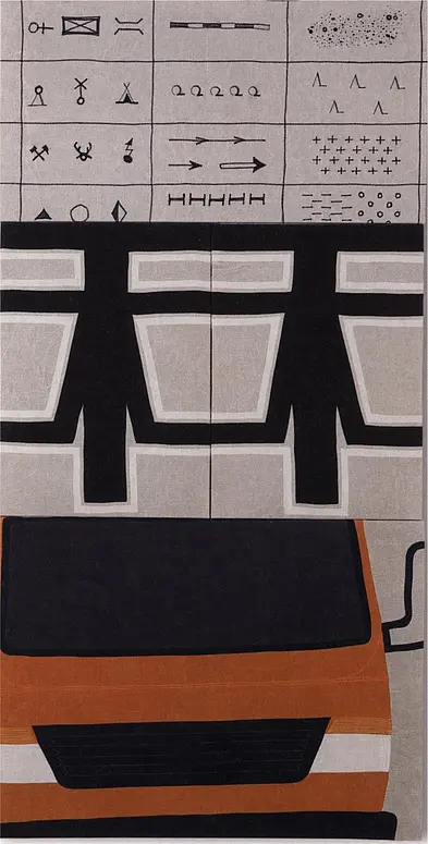 Hybride Topographien, vierteiliges Leinwandobjekt 2001