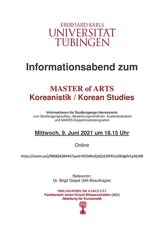 Das Bild zeigt das Poster zum Master-Informationsabend im Sommersemester 2021