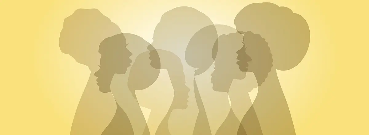 Bannerbild: Schatten-Profile von Frauen unterschiedlicher Herkunft und Kultur.