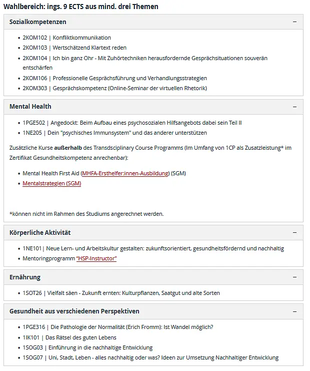 Anrechenbare Kurse im WS 24/25
