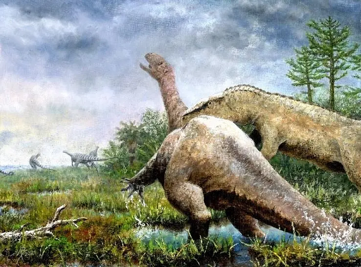 Two dinosaurs in swamps