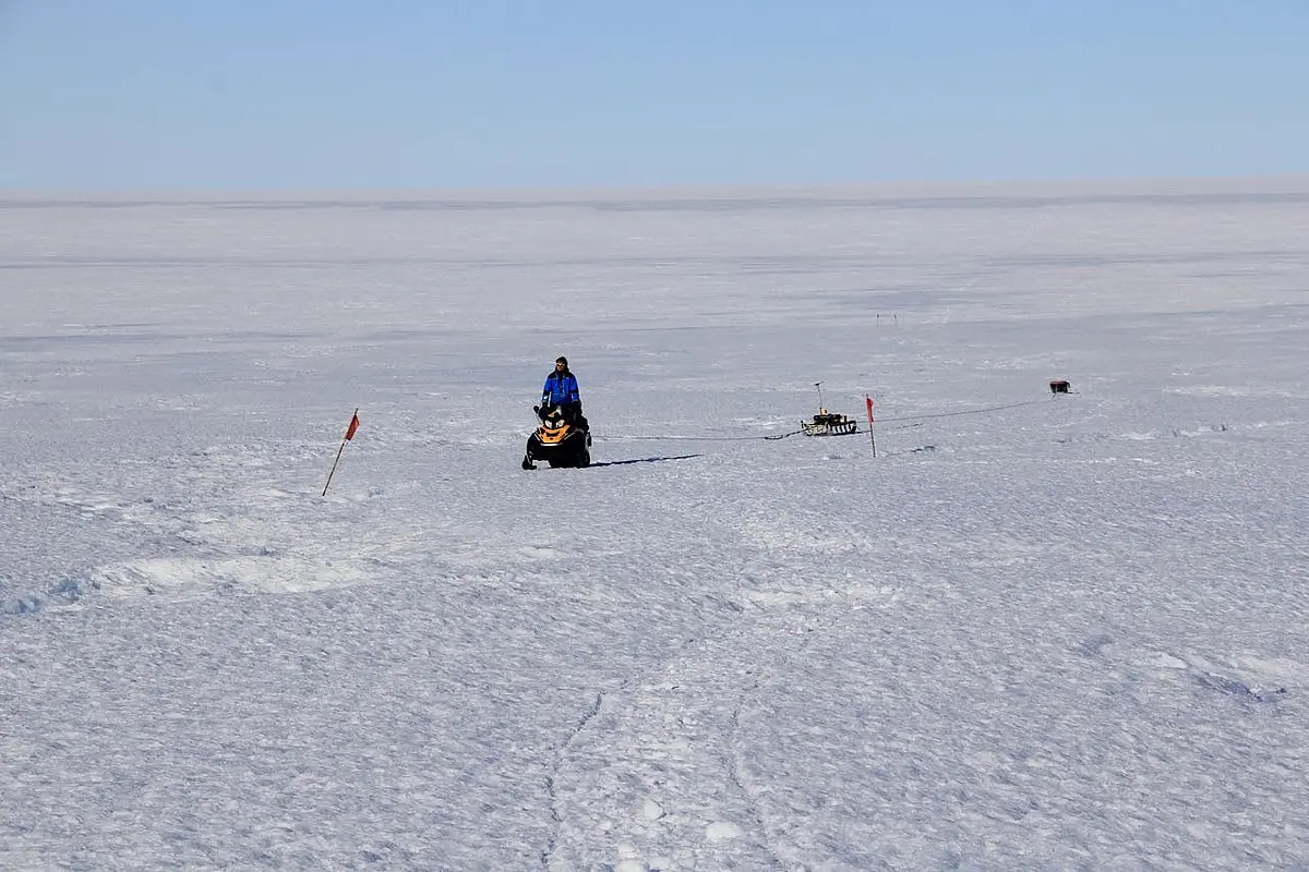 Reinhard Drews collecting ice thickness measurements with radar.