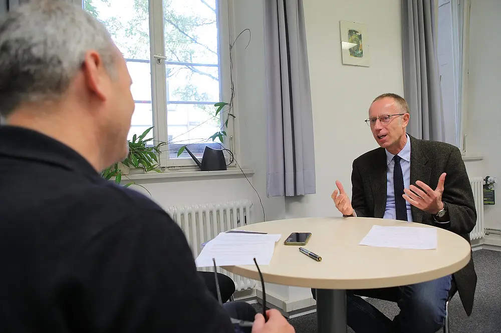Porf Franz-Josef Bormann talking during the interview
