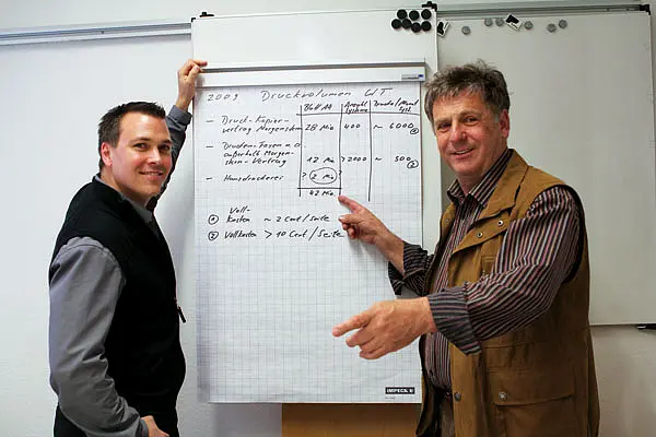 Stabwechsel in der Beschaffungsabteilung: Stefan Zaborosch (links) und Hermann Baur. Foto: Friedhelm Albrecht