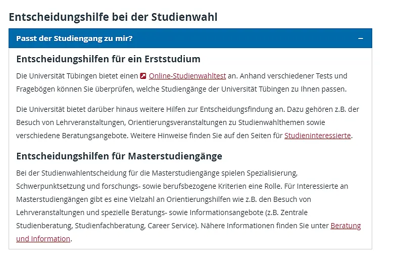 Entscheidungshilfe bei der Studienwahl