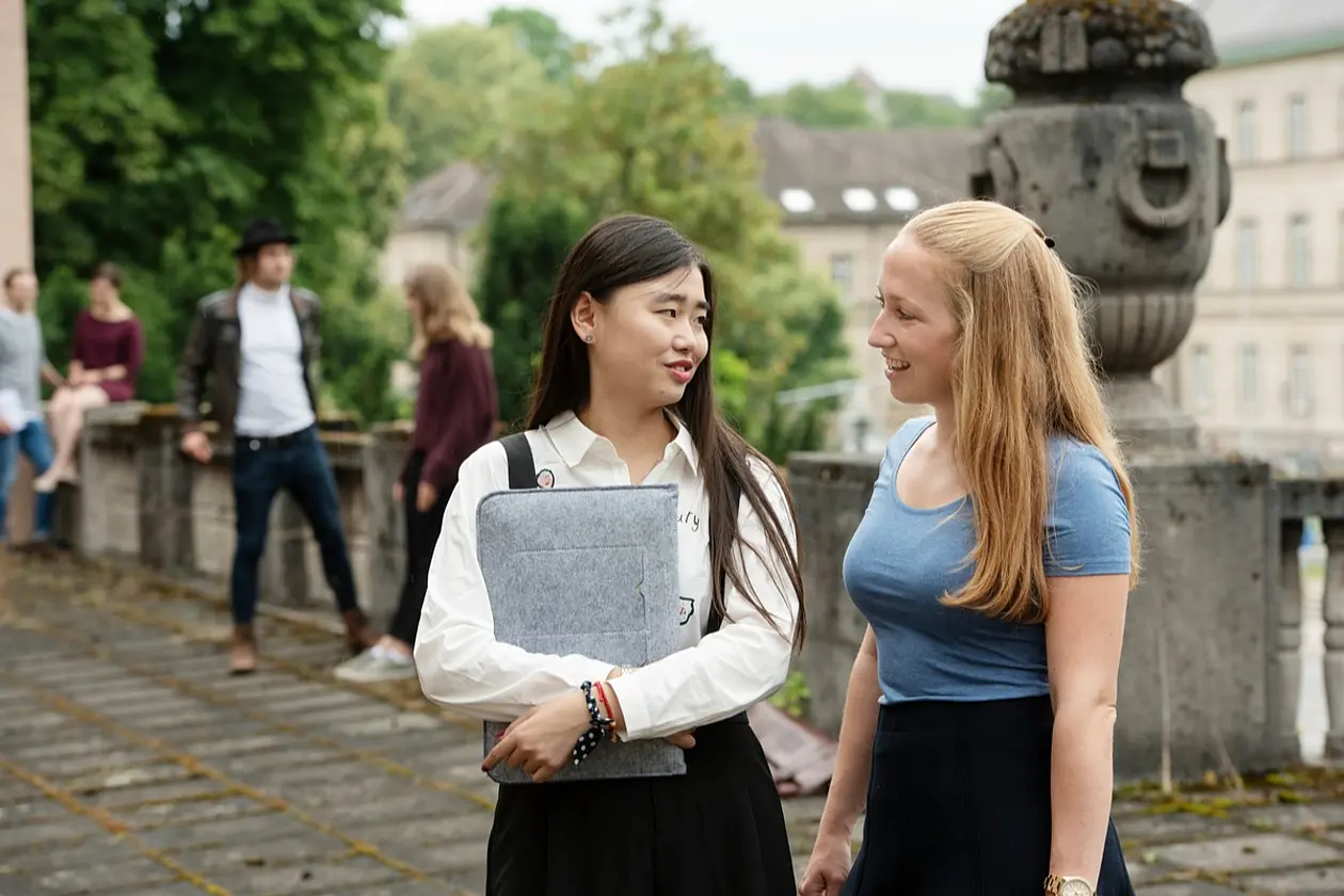 Two students are having a conversation.