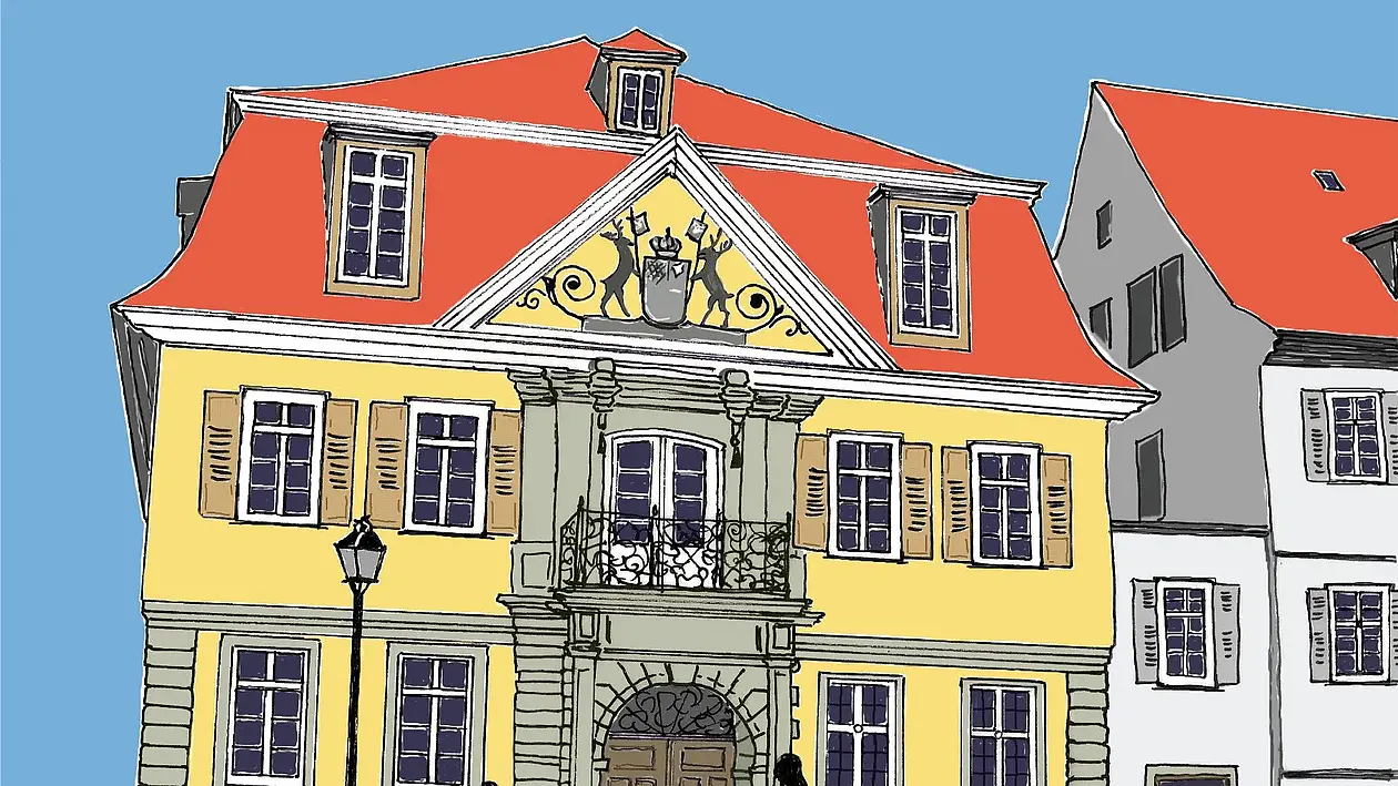 A drawn picture of the Alte Aula