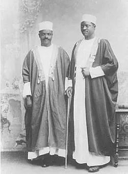 Apollo Kagwa (right) with his secretary Ham Mukasa, 1902