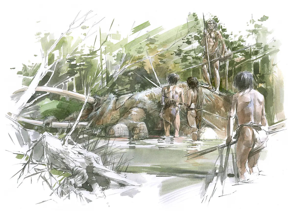 painted picture of a hunting scene, 300,000 years ago