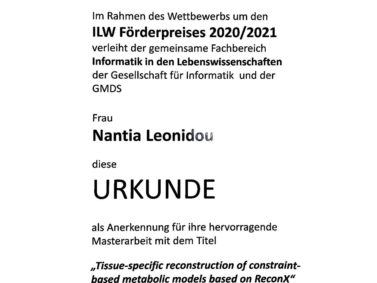 Die Auszeichung 2020/21 für die hervorragende Masterarbeit geht an Nantia Leonidou.