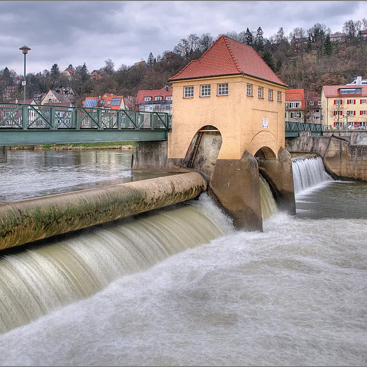 dam and hydropower plant at River Neckar in Tübingen