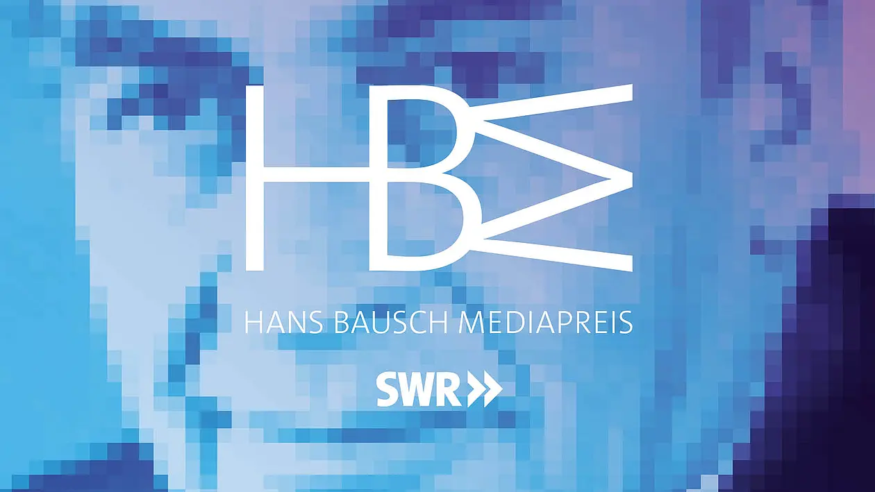 Aus Pixeln zusammengesetztes Bild von Hans Bausch mit Schriftzug "HBM Hans Bausch Mediapreis SWR"