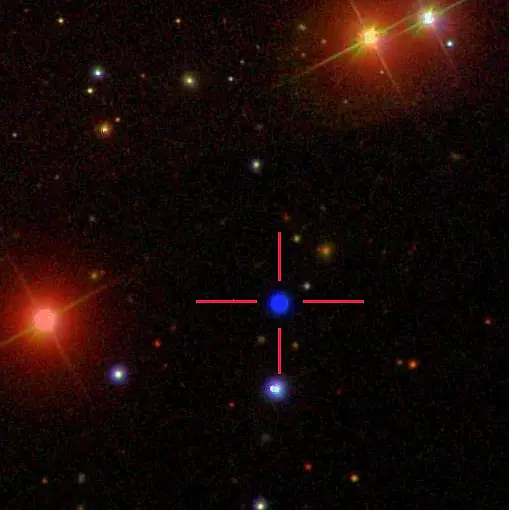 Colour image of the white dwarf GALEXJ014636.8+323615 from the Sloan Digital Sky Survey. 