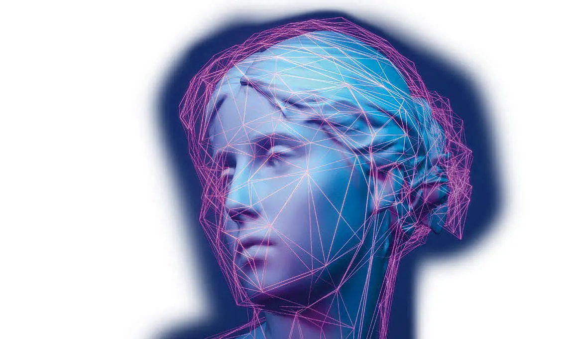 Digital erstellte Grafik eines Frauenkopfes. 
