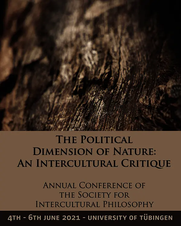 A brownish poster of the 2021 GIP annual meeting with a close-up of a tree bark