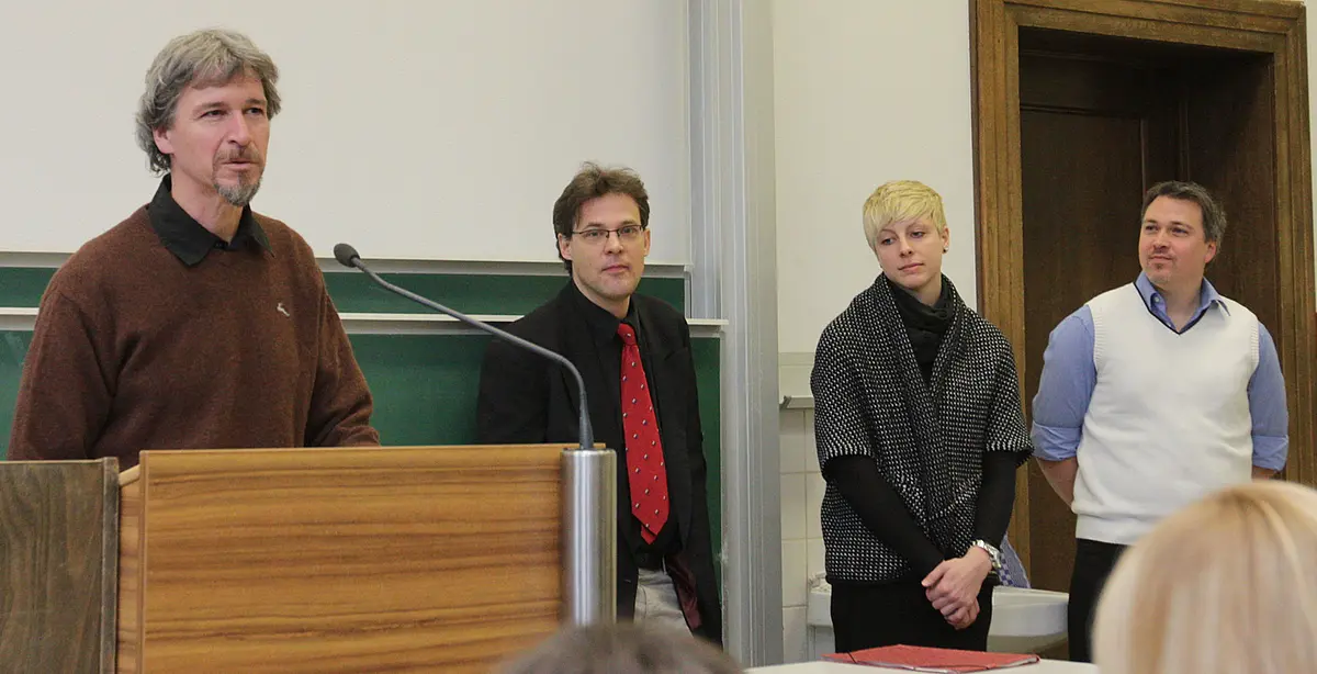 Projektverantwortliche Klaus-Peter Rieger (Stabsstelle Controlling und InPUT-Projekt), Andreas Schelzel, Senta Feus (Helpdesk) und Stefan Zaborosch (Abteilung Einkauf).