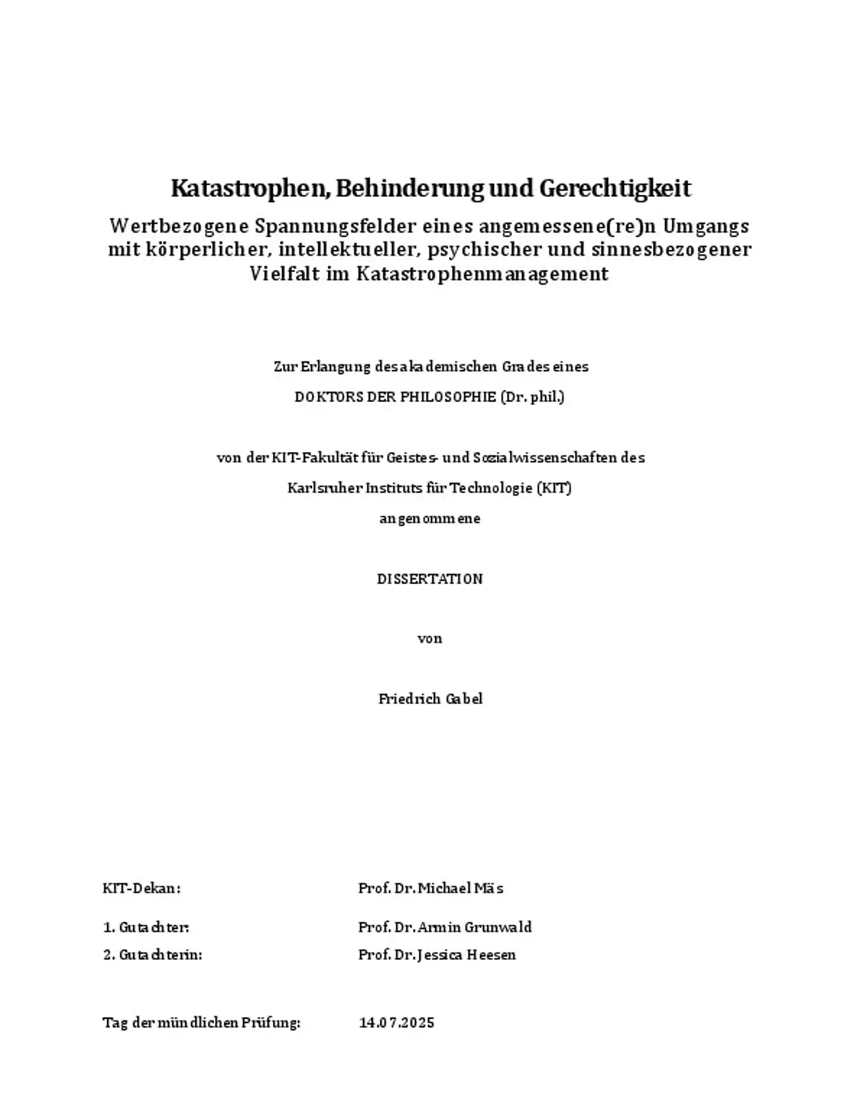 Titelblatt der Dissertationsschrift