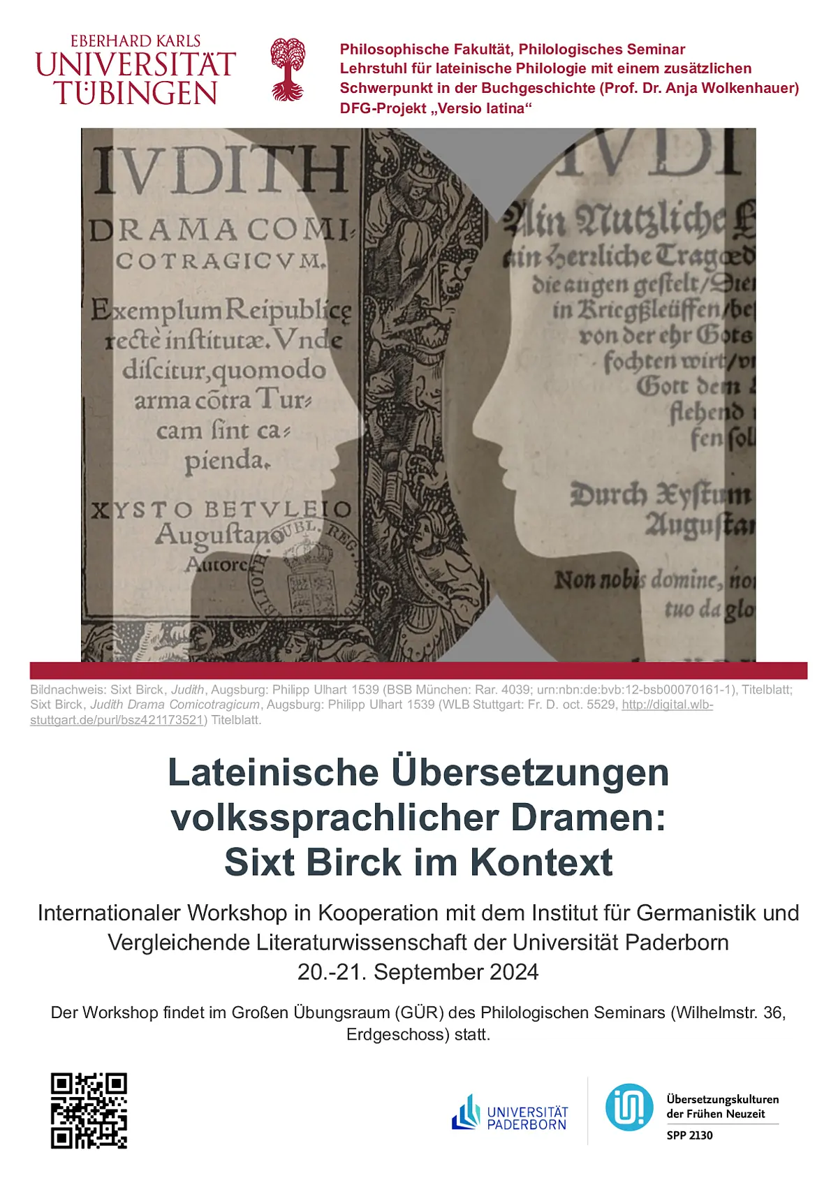 Poster zum Workshop "Lateinische Übersetzungen volkssprachlicher Dramen: Sixt Birck im Kontext"