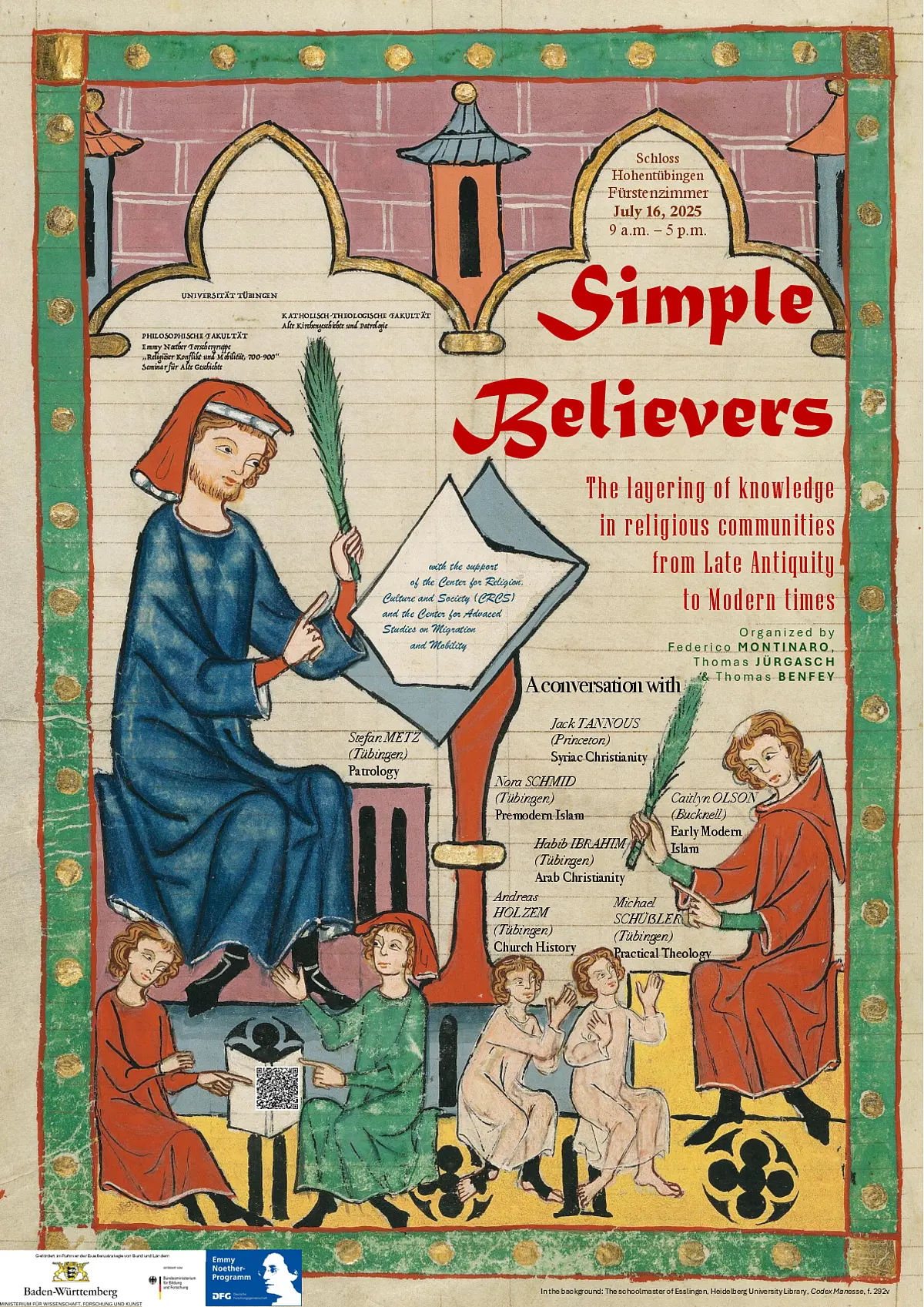 Plakat zum Workshop "Simple Believers", der am 16. Juli 2025 an der Universität Tübingen stattfand