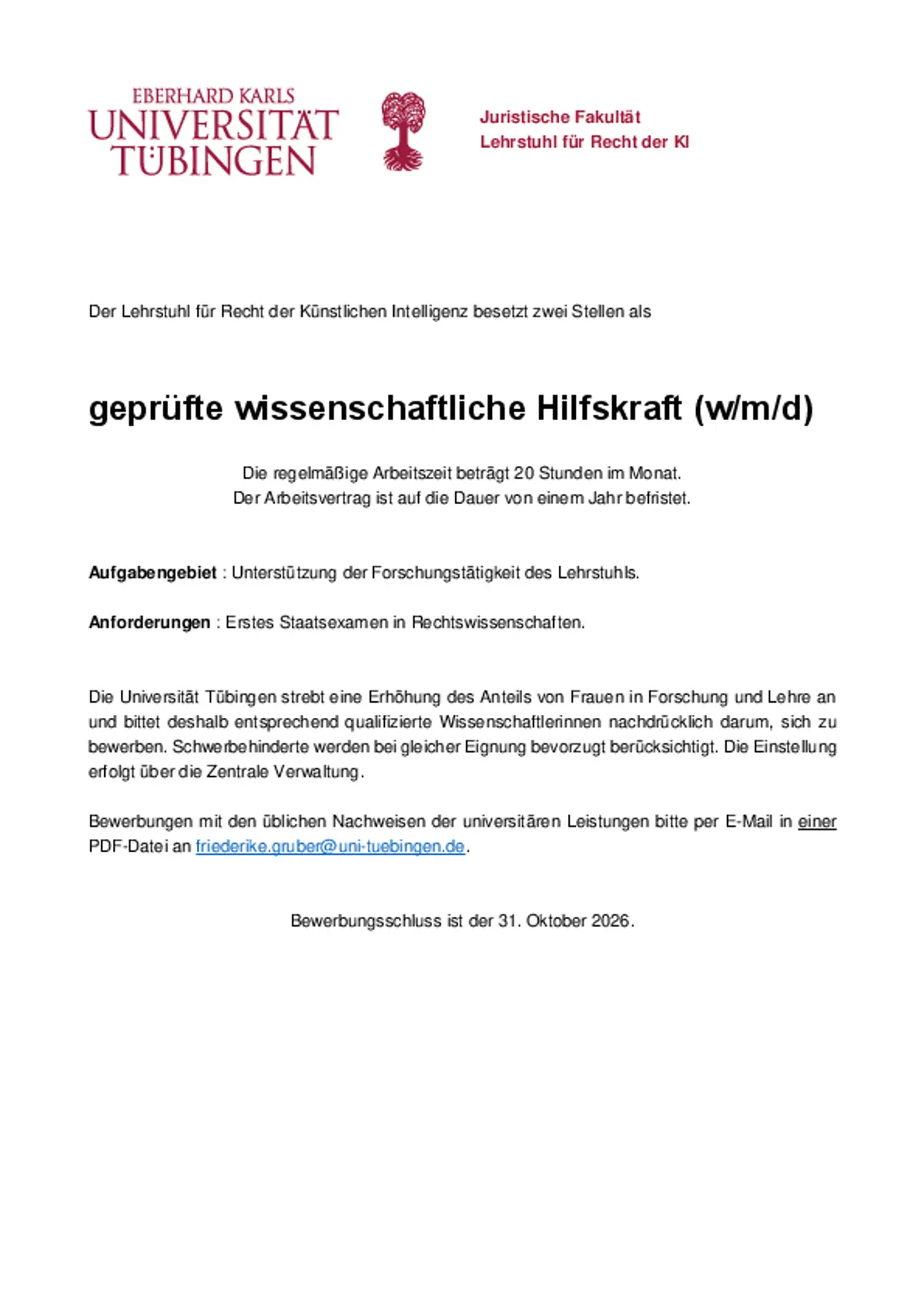 Bild von Stellenanzeige für Hiwis